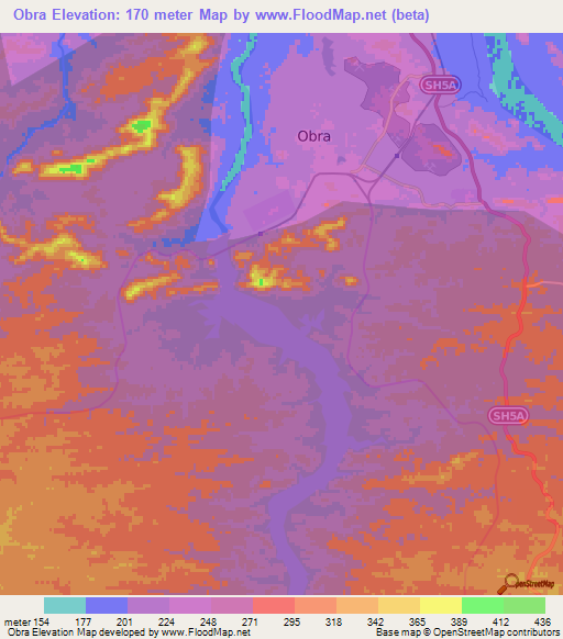 Obra,India Elevation Map