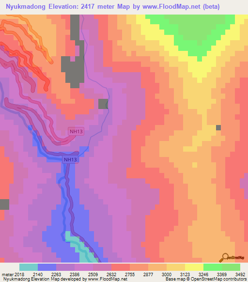 Nyukmadong,India Elevation Map