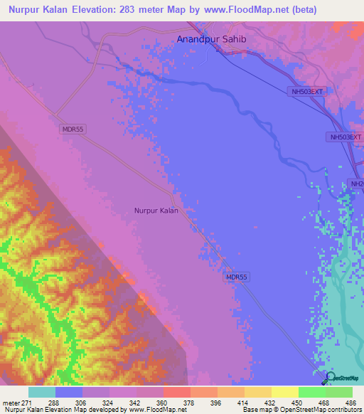 Nurpur Kalan,India Elevation Map