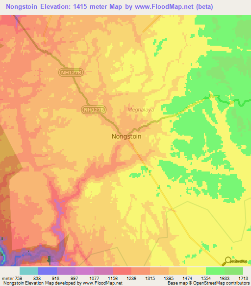 Nongstoin,India Elevation Map