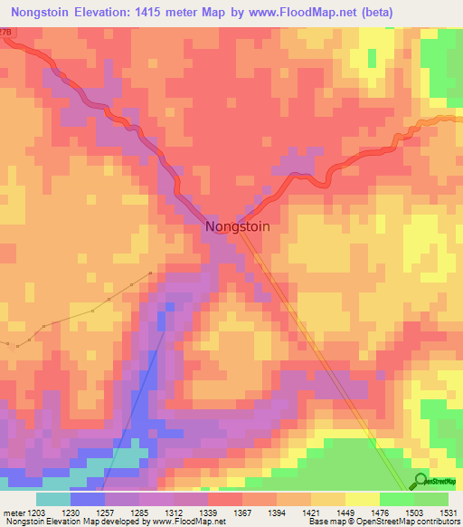 Nongstoin,India Elevation Map