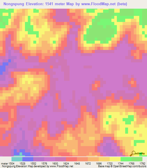 Nongspung,India Elevation Map