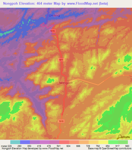 Nongpoh,India Elevation Map