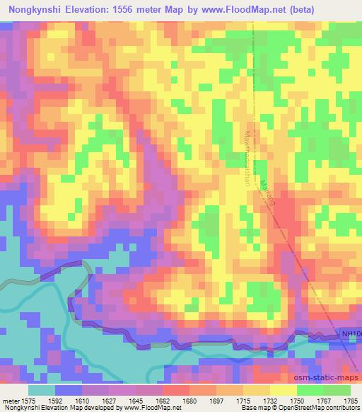 Nongkynshi,India Elevation Map