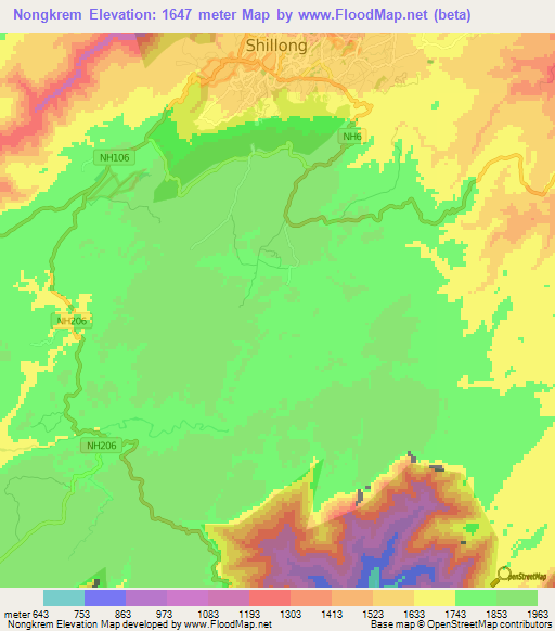 Nongkrem,India Elevation Map