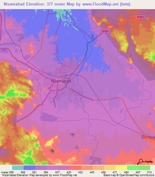 Nizamabad,India Elevation Map