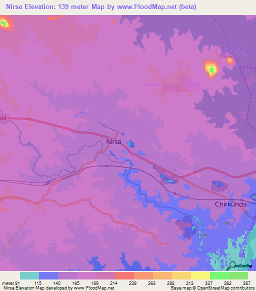 Nirsa,India Elevation Map