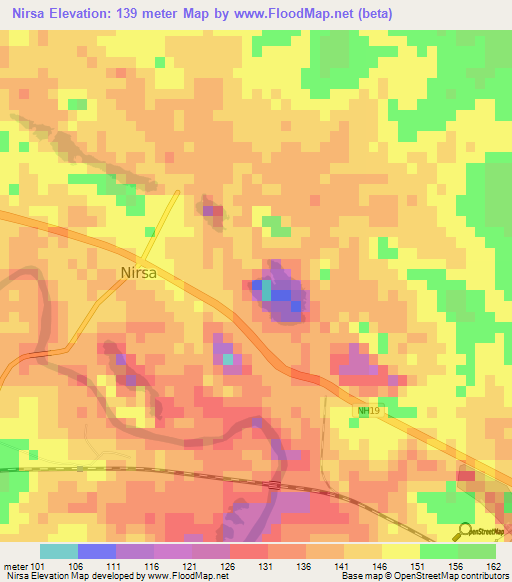 Nirsa,India Elevation Map