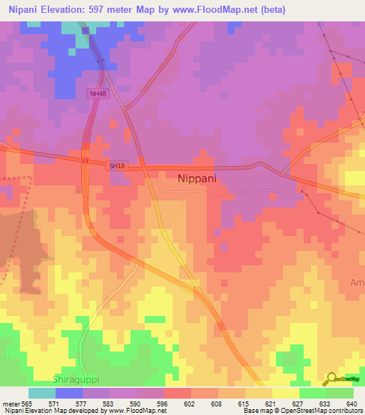 Nipani,India Elevation Map