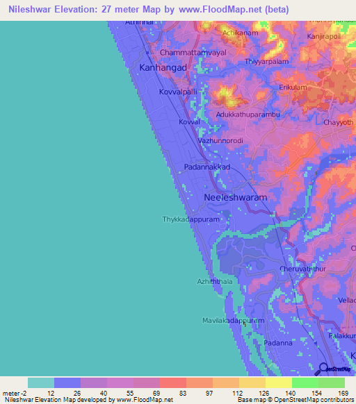 Nileshwar,India Elevation Map