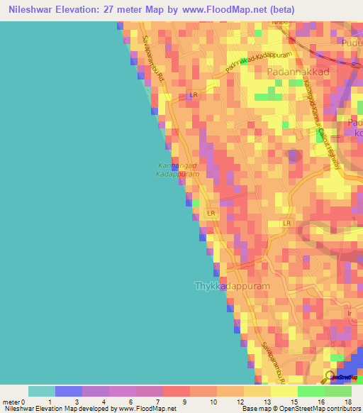 Nileshwar,India Elevation Map