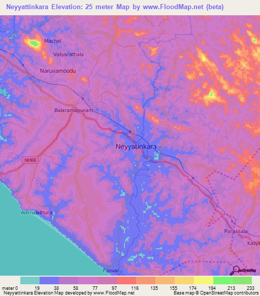 Neyyattinkara,India Elevation Map