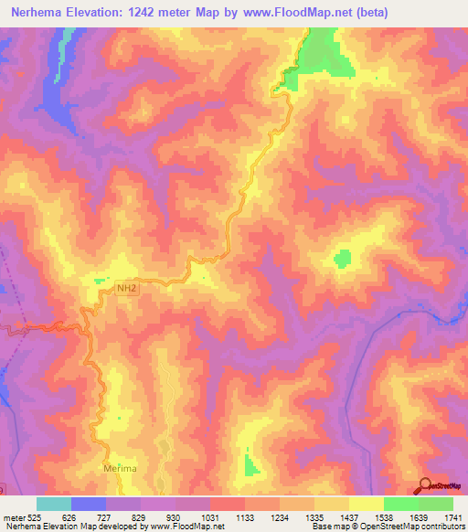 Nerhema,India Elevation Map