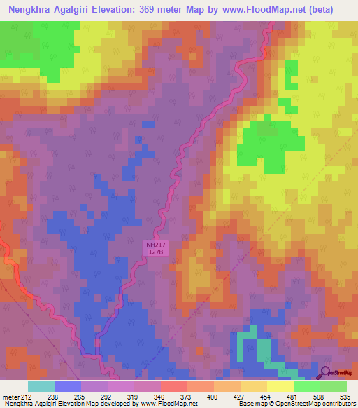 Nengkhra Agalgiri,India Elevation Map