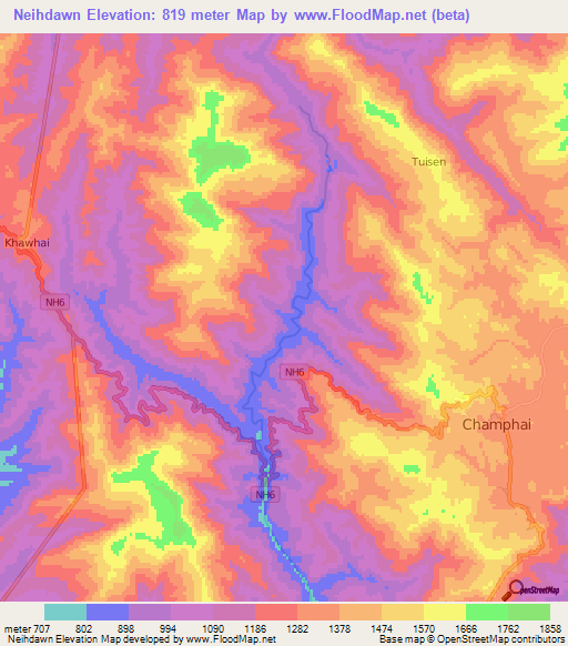 Neihdawn,India Elevation Map