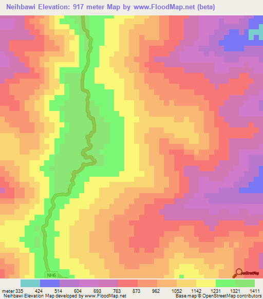 Neihbawi,India Elevation Map