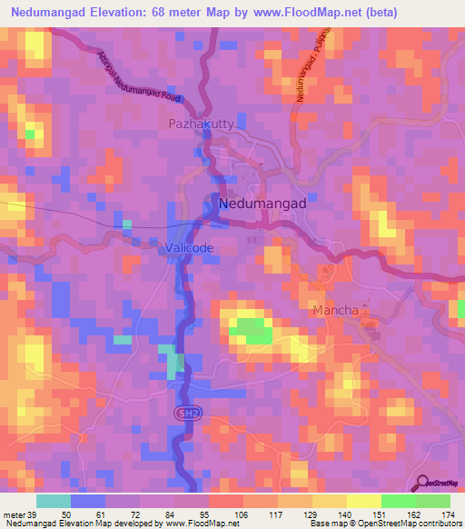 Nedumangad,India Elevation Map