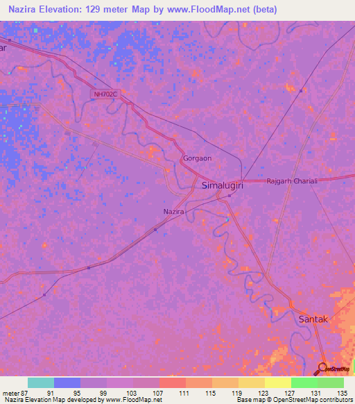 Nazira,India Elevation Map