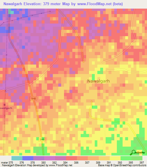 Nawalgarh,India Elevation Map