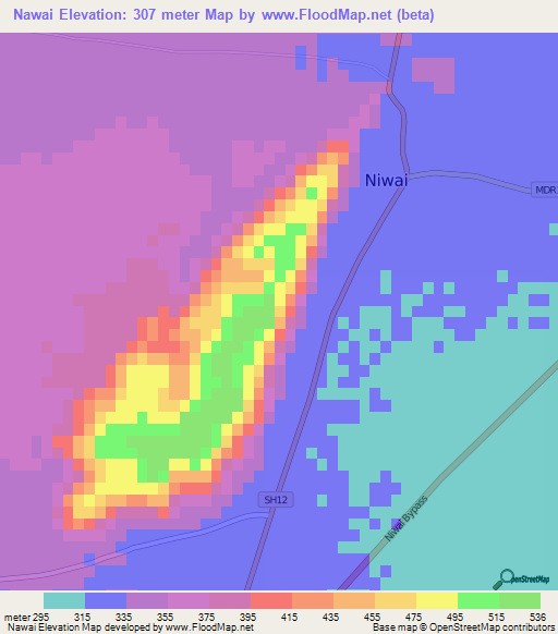 Nawai,India Elevation Map