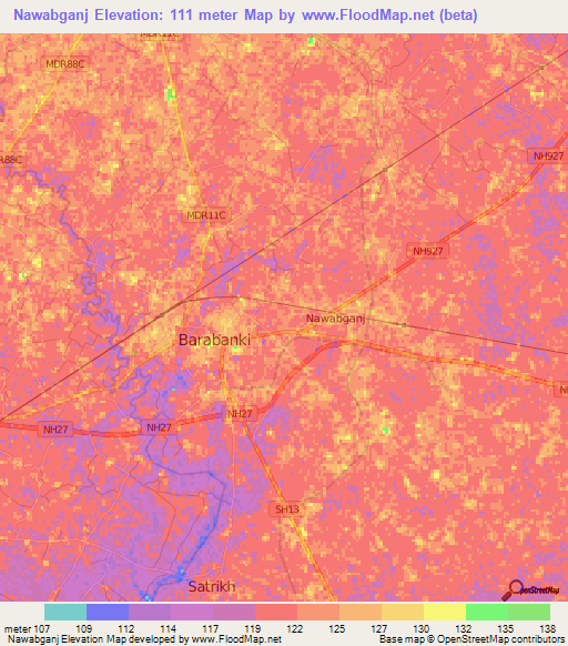 Nawabganj,India Elevation Map