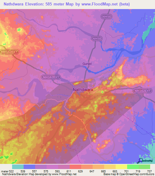 Nathdwara,India Elevation Map
