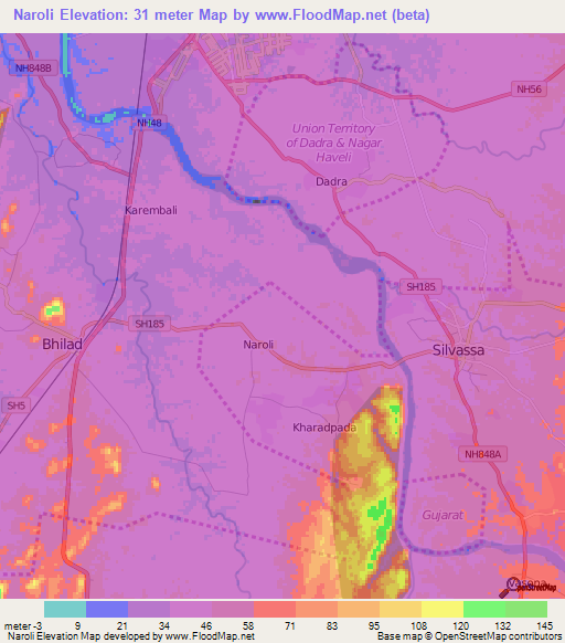 Naroli,India Elevation Map