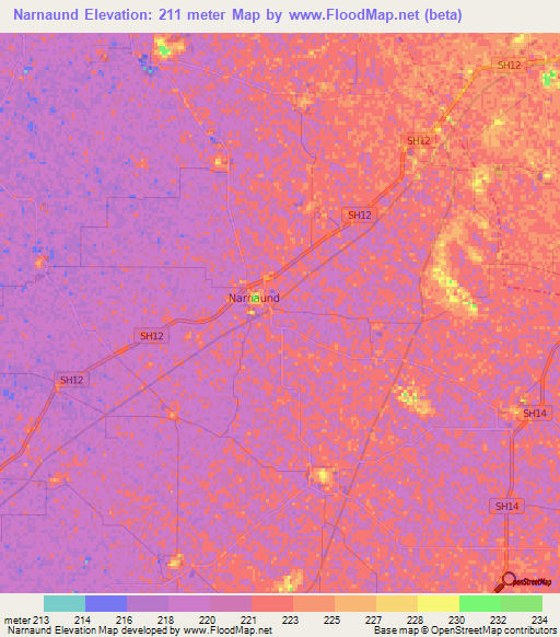 Narnaund,India Elevation Map
