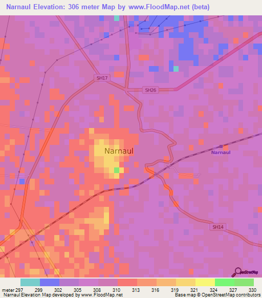 Narnaul,India Elevation Map
