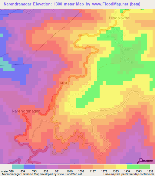 Narendranagar,India Elevation Map