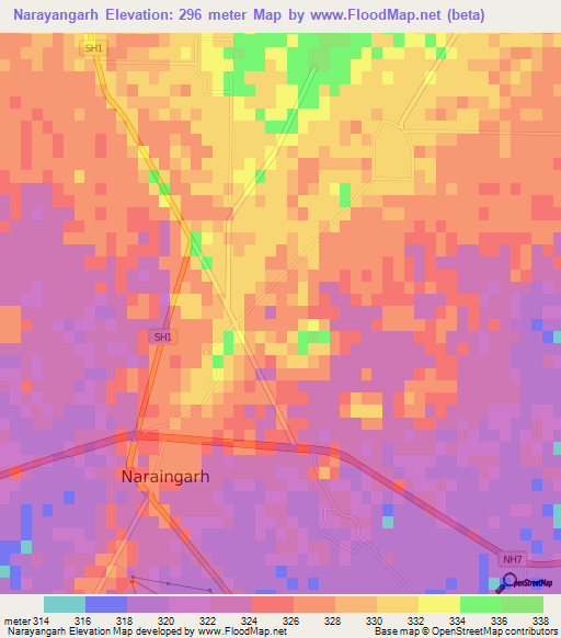 Narayangarh,India Elevation Map