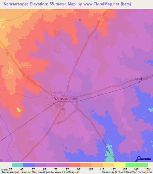 Narasaraopet,India Elevation Map