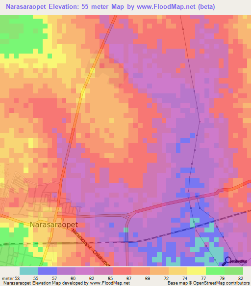 Narasaraopet,India Elevation Map