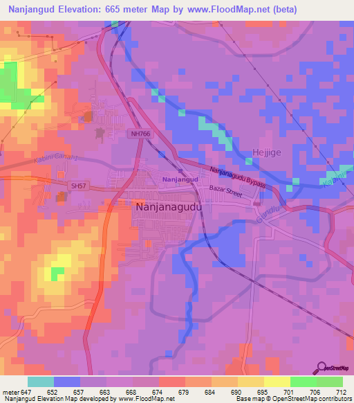 Nanjangud,India Elevation Map
