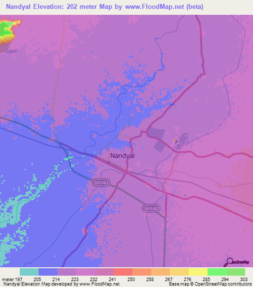 Nandyal,India Elevation Map