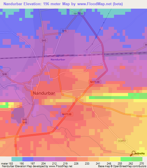 Nandurbar,India Elevation Map