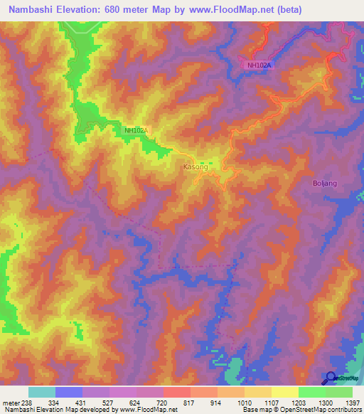 Nambashi,India Elevation Map