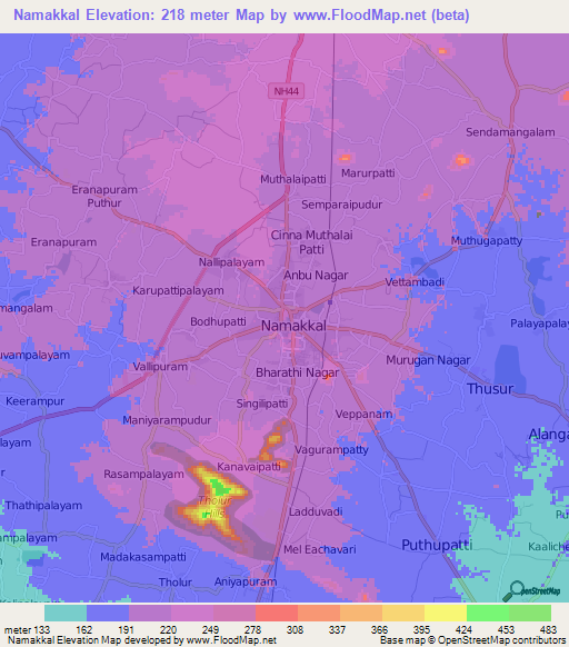 Namakkal,India Elevation Map