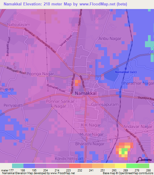 Namakkal,India Elevation Map