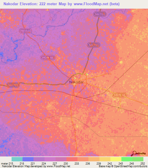 Nakodar,India Elevation Map