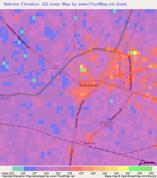 Nakodar,India Elevation Map