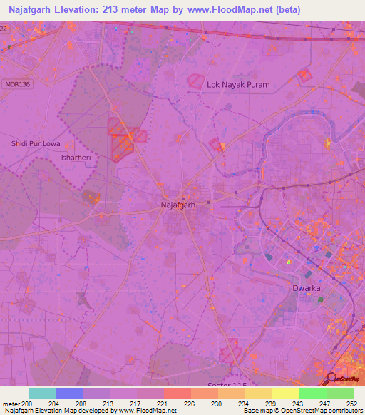 Najafgarh,India Elevation Map