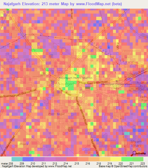 Najafgarh,India Elevation Map