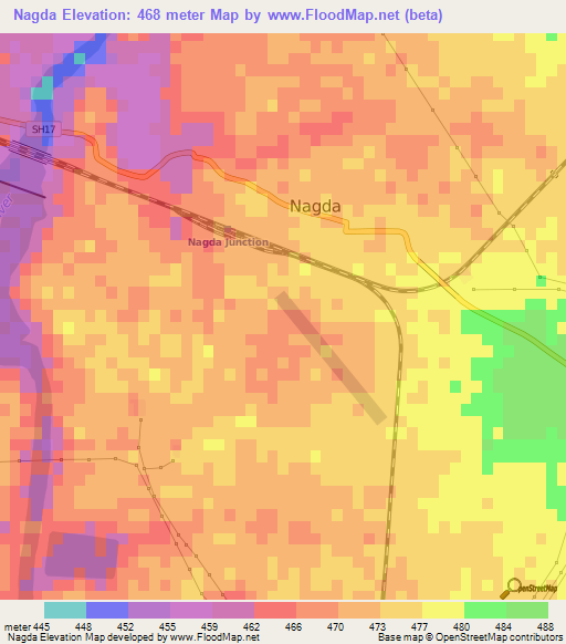 Nagda,India Elevation Map