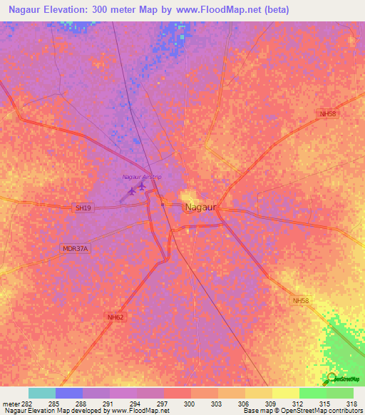 Nagaur,India Elevation Map
