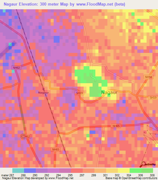 Nagaur,India Elevation Map