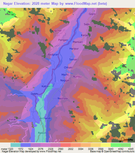 Nagar,India Elevation Map