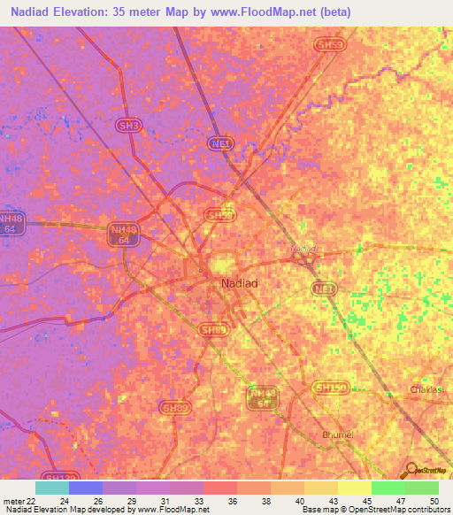 Nadiad,India Elevation Map