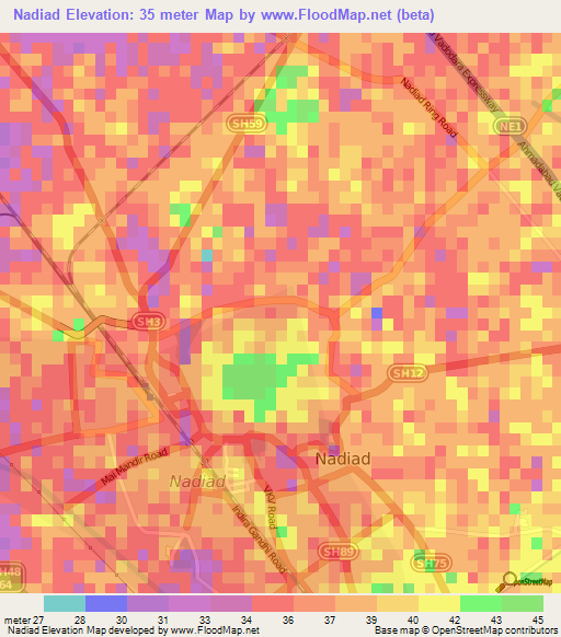 Nadiad,India Elevation Map