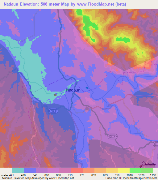 Nadaun,India Elevation Map